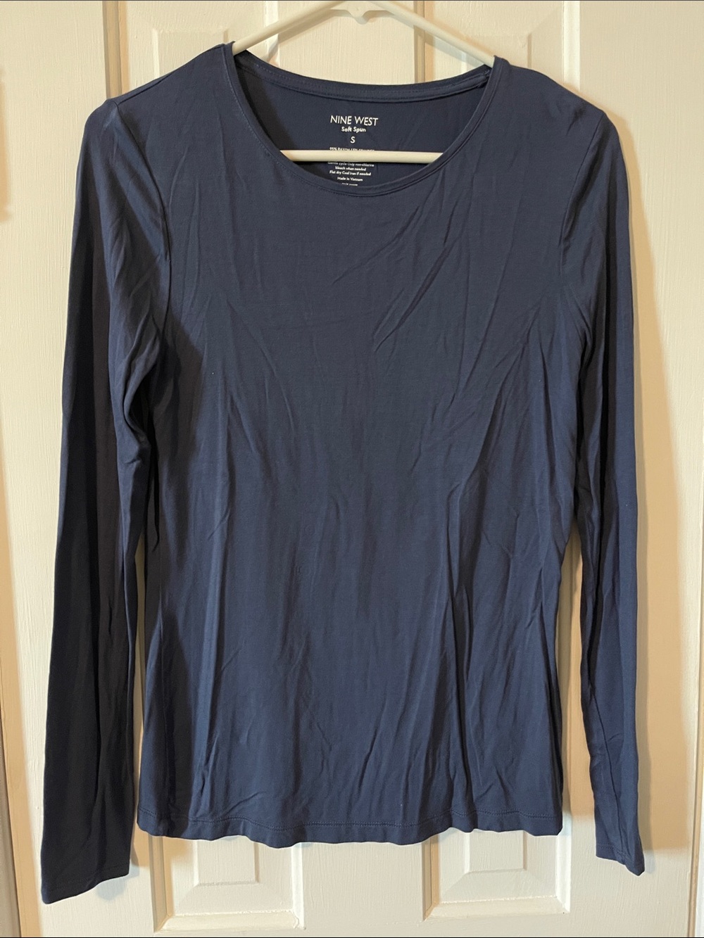 Nine West Women's Long Sleeve Crewneck Top - Navy Blue